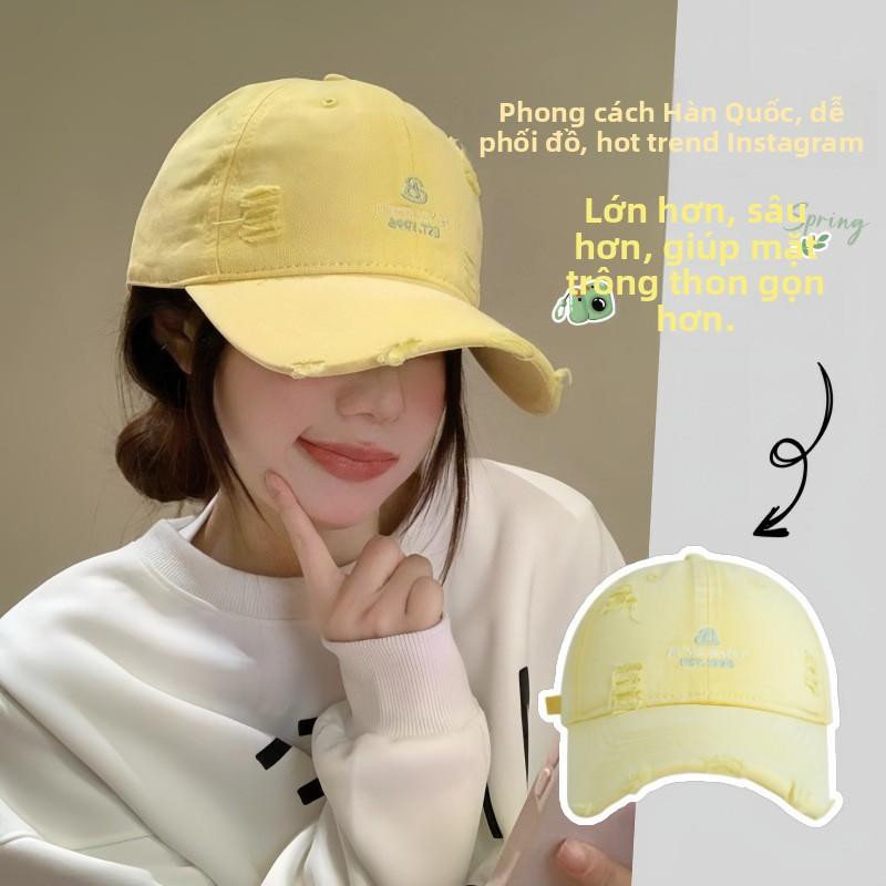 Mũ lưỡi trai nữ mẫu mới phong cách Hàn Quốc, in chữ, rách, kiểu Nhật retro đường phố, che nắng, dùng cho mùa xuân thu, nam.
