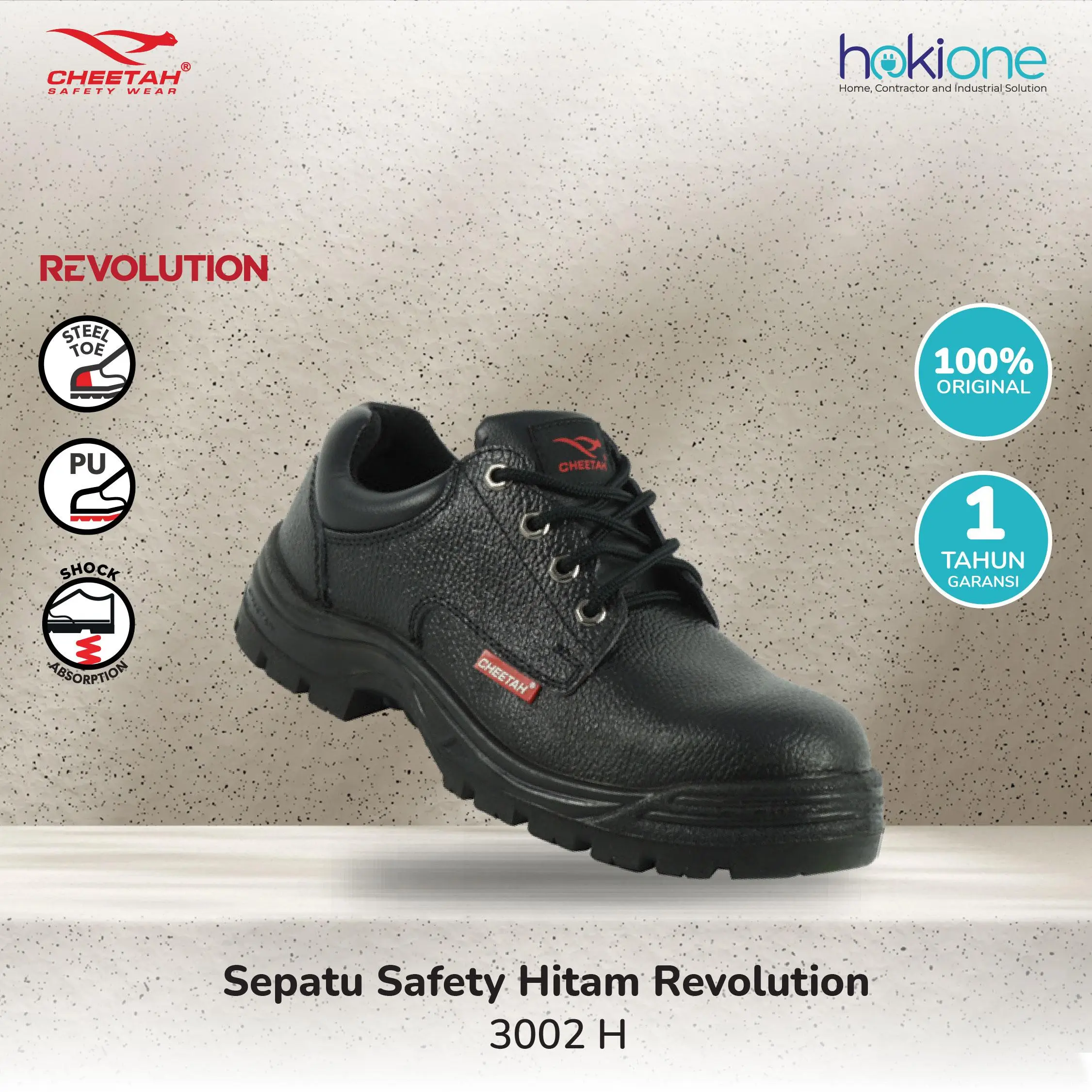 CHEETAH Sepatu Safety Revolution 3002 H Sepatu Tali Low Cut Hitam - 3002H