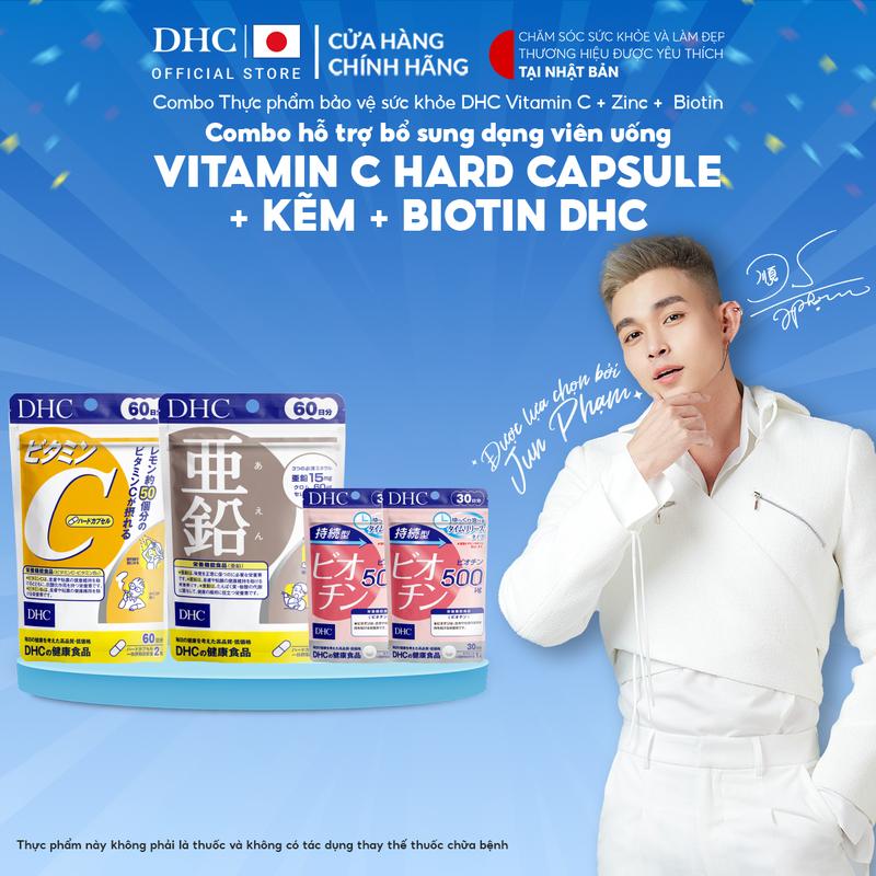 Combo TPBVSK DHC VITAMIN C HARD CAPSULE + Zinc + Sustained Release Biotin (dạng viên uống hỗ trợ bổ sung Vitamin C + Kẽm + Biotin) - DHC Nhật Bản chính hãng - combo 20 Ngày và 60 Ngày