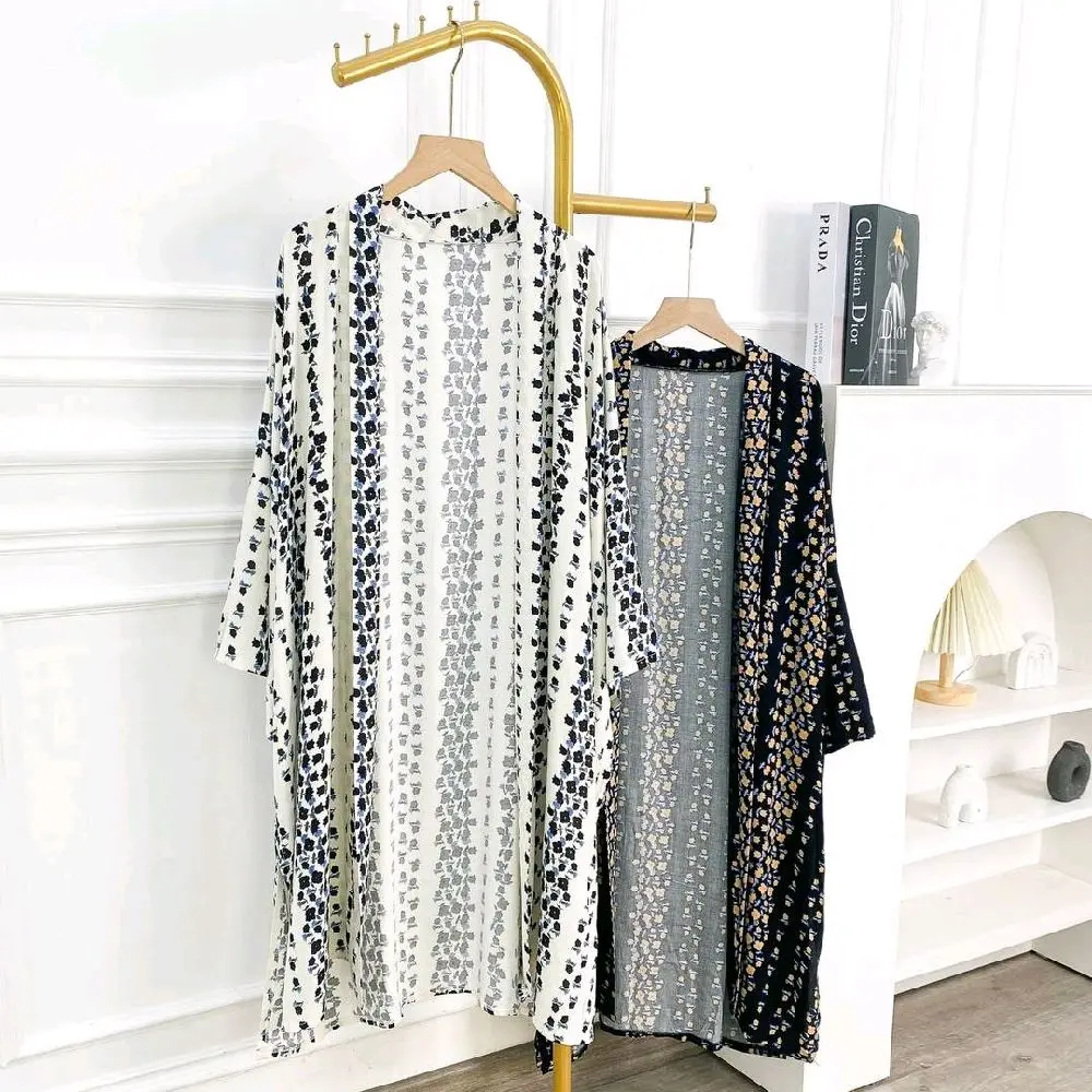 Long Outer Wanita arumi Panjang motif Bunga Muslim Cardigan Lebaran Korean Style Cantik Ceruty Kardigan Oversize