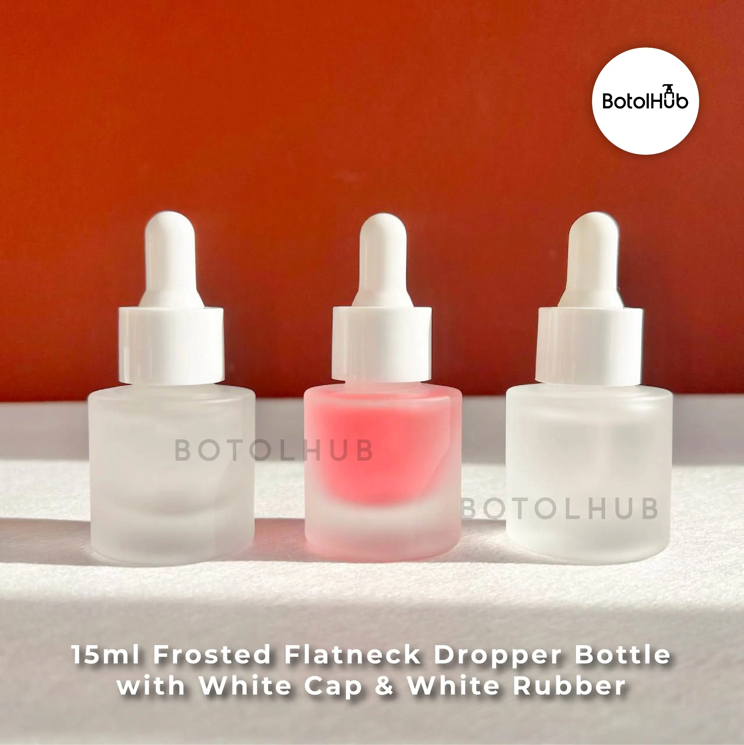 15ml Flat Neck Dropper Bottle with white cap & rubber/ Botol Vitamin C/ Botol Serum GB30-10032-15