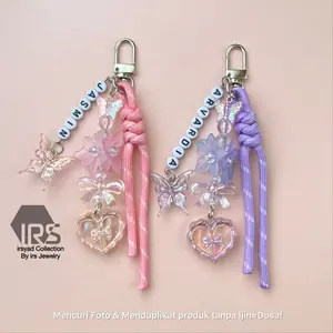 Custom Keychain Nama Manik Kupu-Kupu Aesthetic - Gantungan Kunci Custom Nama Inisial Tas Lucu | Gantungan gaya aesthetic dan girly