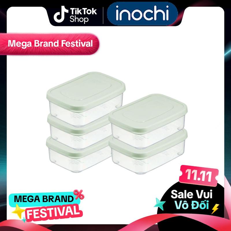 Combo 5 hộp chữ nhật cùng size Inochi đựng thực phẩm tươi sống để trong tủ lạnh màu sắc bất kì