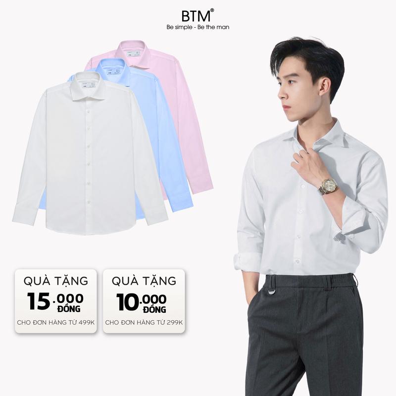 Áo Sơ Mi Nam Dài Tay BTM Textured White Shirt - Vải Cotton Cao Cấp Form Slim Mã 2.610