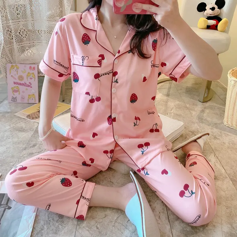 EMILY PIYAMA Baju Tidur Set Piyama Motif Buah Fit Lengan Pendek Celana Panjang Premium Pakaian Tidur Wanita Dewasa 2