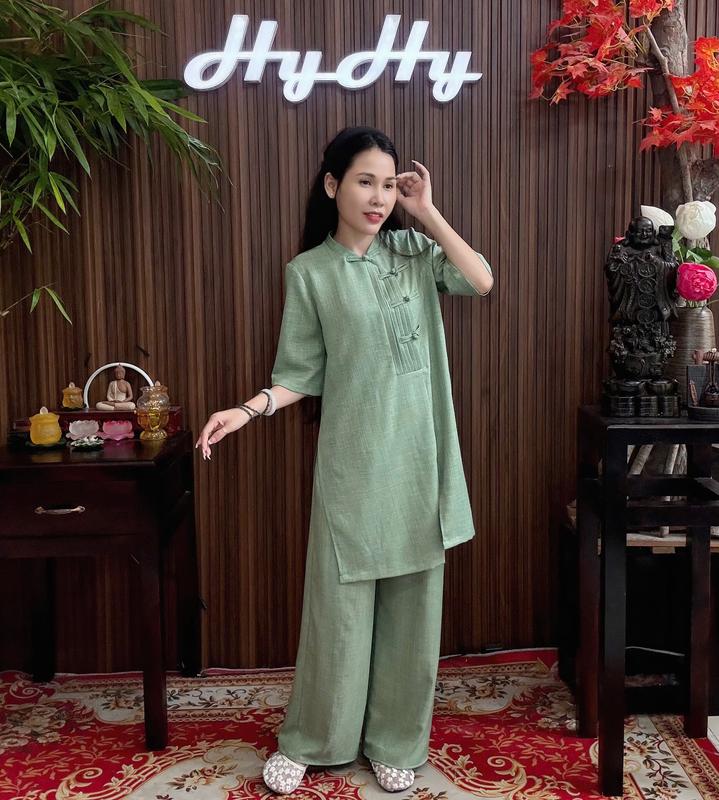  Nhã Ái - Bộ Pháp Phục Lễ Chùa Nữ Bigsize Dáng Dài Tay Lở Thanh Lịch HyHy 