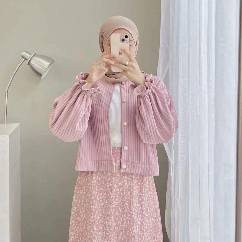 Cardigan Crop Hornet Korean Look Style Polos Wanita Atasan Lembut Knitwear Outer Basic Panjang Tebal 1