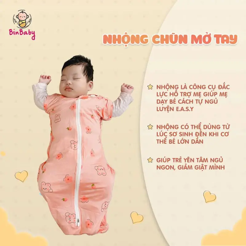 Nhộng chũn mở tay Binbaby cho bé – Vải thoáng khí co giãn 4 chiều – Giúp bé ngủ ngon, giảm giật mình 8