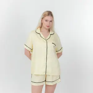 Piyama/Baju Tidur Pendek Oneset Sleepy Bear (Rayon Twill Premium)