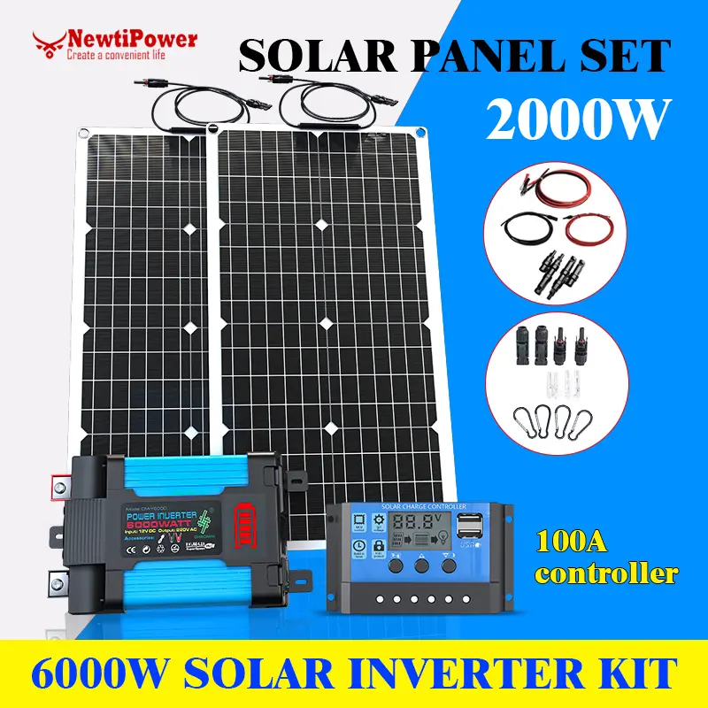 110V220V 6000W Flexible Solar Panel System Kit 12V Battery Charger Controller Inverter Complete For Home Outdoor Capming