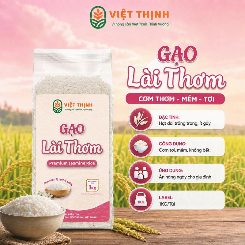 GẠO LÀI THƠM - 1KG - DẺO MỀM CƠM THƠM - GẠO VIỆT THỊNH