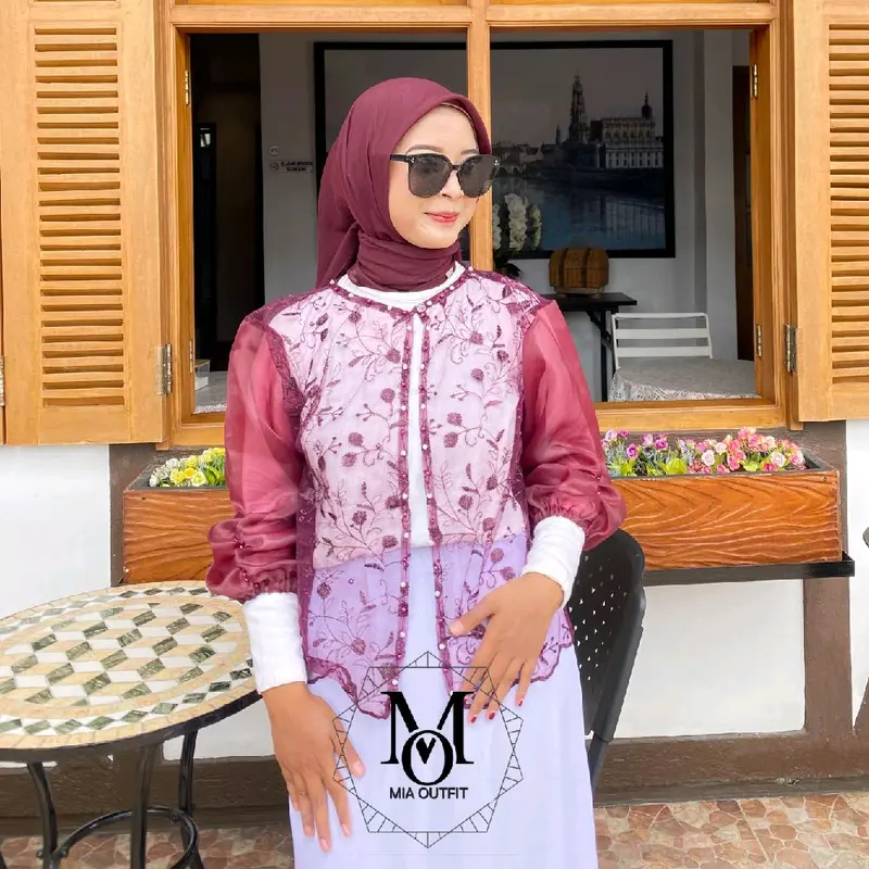 LILY OUTER CROP BRUKAT RANDOM MOTIF / OUTER BRUKAT SAPTO  + ORGANZA  [ BAJU KONDANGAN ,HARI RAYA LEBARAN,LAMARAN ] MEWAH NEW 2025 2