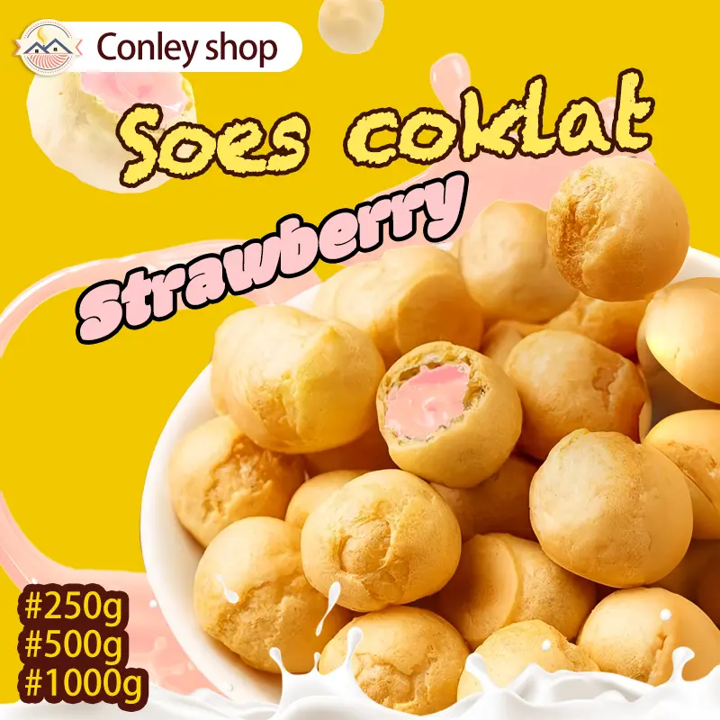 COD Soes strawberry/coklat/ 500g/1kg / mix rasa/halal Kue Sus Kering Isi soes coklat lumer 1 kgr Enak Murah （Cemilan keluarga, cocok untuk dewasa dan anak-anak） Chocolate Food Makanan Snack Manis 0