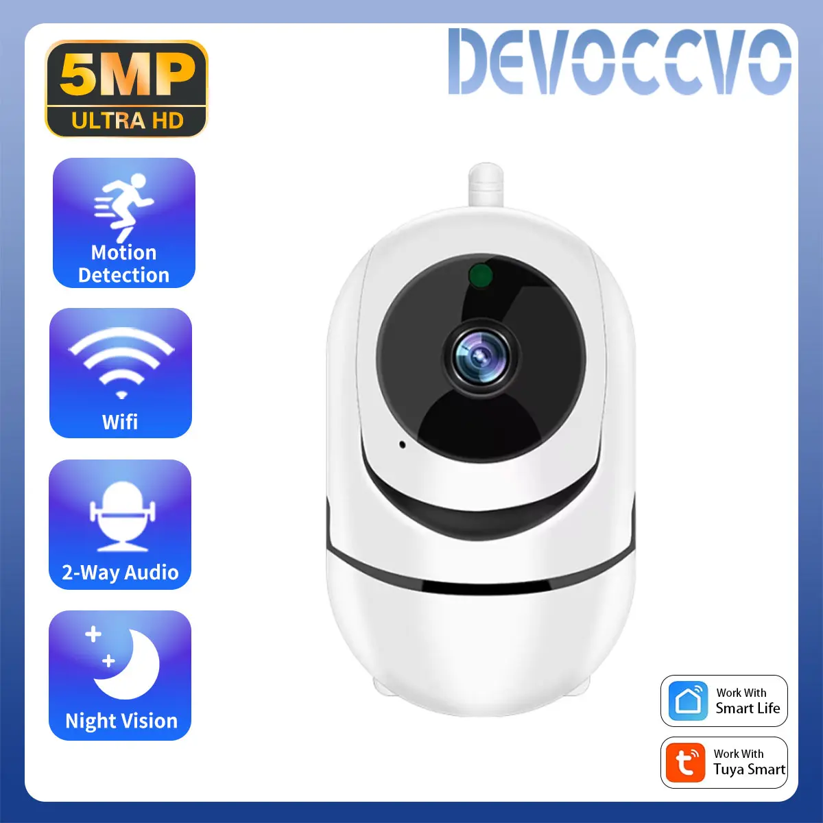 5MP CCTV TUYA Smart Life Home Mini Baby Monitor Two-Way Audio Monitor With 5MP Ultra HD Two Way Talk CCTV WiFi PT Camera 360° PTZ Control