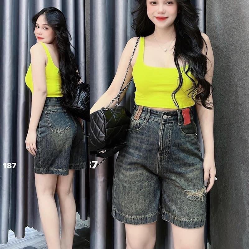  Quần Jean Ngố Nữ Ống Rộng Rách Một Bên Mạc Da Đỏ - TIENSTYLE 