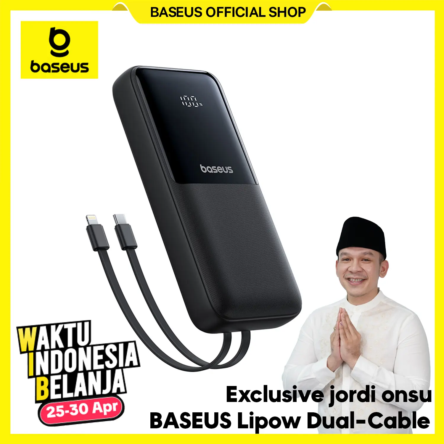 BASEUS Lipow Dual-Cable Power Bank with Digital Display 10000mAh / 20000mAh 22.5W LCD Powerbank Baterai Charger