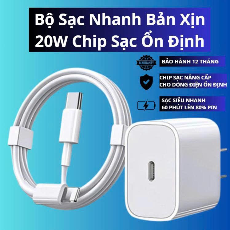 [ Hàng Xịn Giá Gốc ] Bộ Sạc Nhanh 20W tương thích ip6-14 prm sạc 60p lên 80% pin, chip sạc nhanh chống chai pin bảo hành 12 tháng, Sạc Nhanh 20W