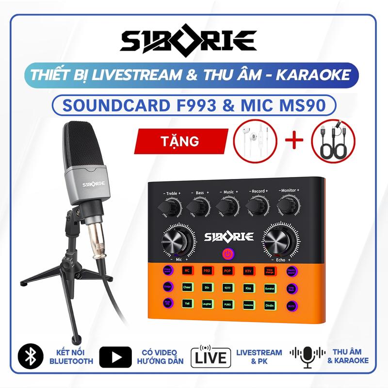   SIBORIE  Full Bộ Soundcard Bluetooth F993 + Mic MS90 - thiết bị Thu Âm Chuyên Nghiệp Hát Live Hát Karaoke Livestream Bảo Hành 6 Tháng Tặng Phụ Kiện Đi Kèm mic live stream micro livestream tích hợp nhiều hiệu ứng 
