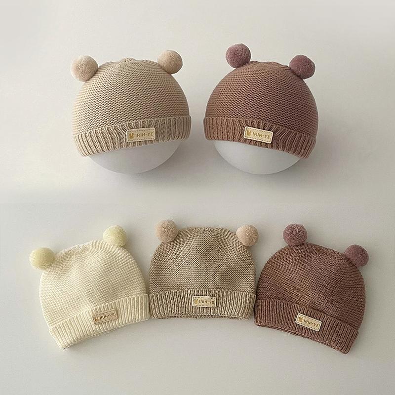 Mũ Len Trẻ Em, Thiết Kế Pompom Dễ Thương, Cho Bé Trai Và Bé Gái, Giữ Ấm Mùa Đông, Có Bảo Vệ Tai, Mũ Dệt Kim, Phong Cách Trẻ Em Hàn Quốc, Mũ Lưỡi Trai Đan Len, Màu Trơn