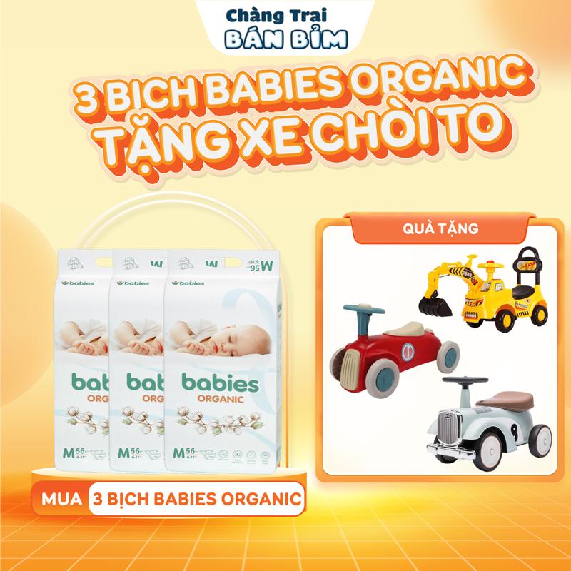   COMBO 3 + XE CHÒI CẨU  UMOO  Ô TÔ  Mua 3 Bịch Tã Bỉm BABIES ORGANIC bông tự nhiên - tặng Xe chòi To cho bé *BO-3* 