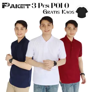 liso wear - Paket Kaos Polos Kerah Pria 3pcs + Bonus 1kaos Hitam Atasan Seragam Baju Pendek Casual