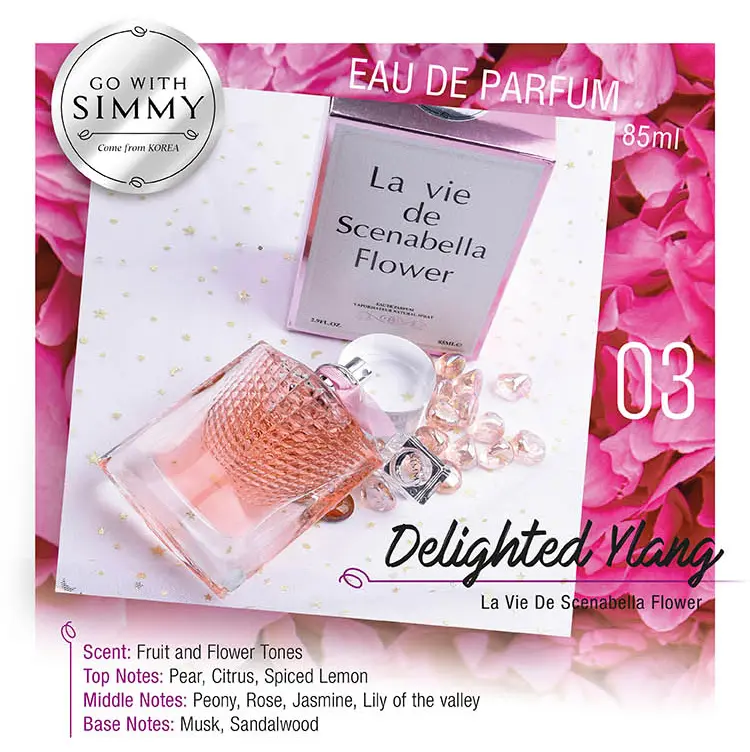 GO WITH SIMMY Eau De Parfum wanita tahan lama- 03 Delighted Ylang La Vie De Scenabella Flower 85ml Perfume Lily Lemon Woman Wangi Peony 1