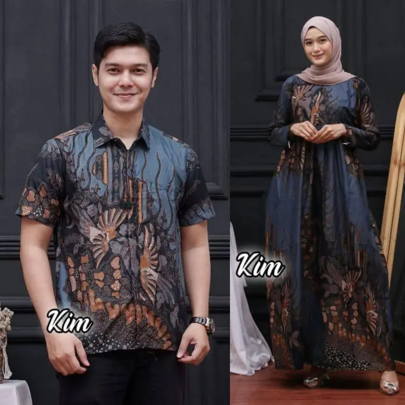 Set Gamis Batik Couple Jumbo Batik Pasangan Suami Istri Lengan Pendek Modern 03 5