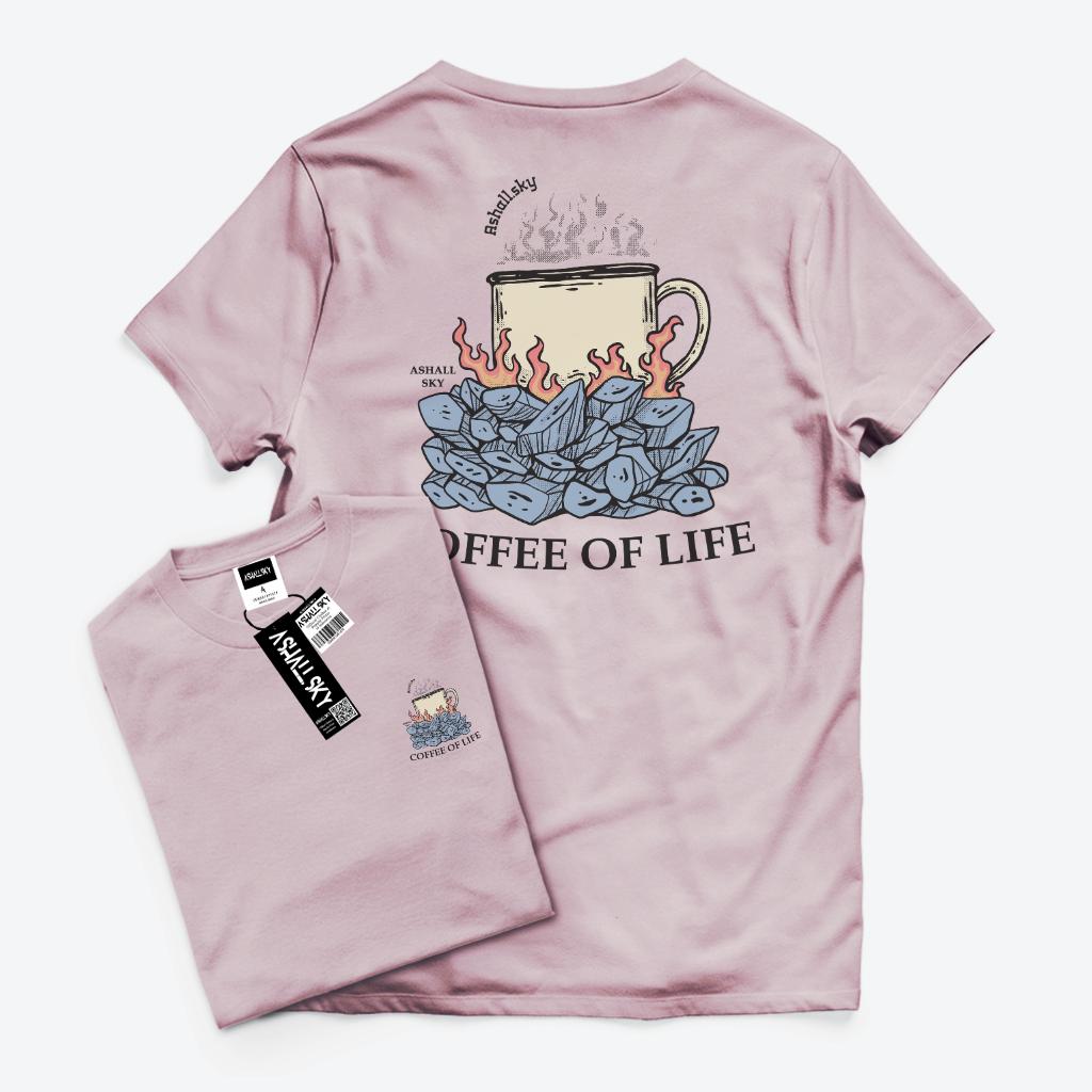 Ashall.sky Baju Kaos Distro Pria Warna Putih Coffee Life Kaos Oblong Katun Combed 30s
