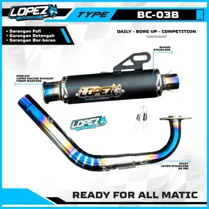 LOPEZ RACING Type BC-03B Knalpot Salemba Black Full Blue Edition Moncong KINOCHI Original LOPEZ Slincer Motorcycle Motor Karbu