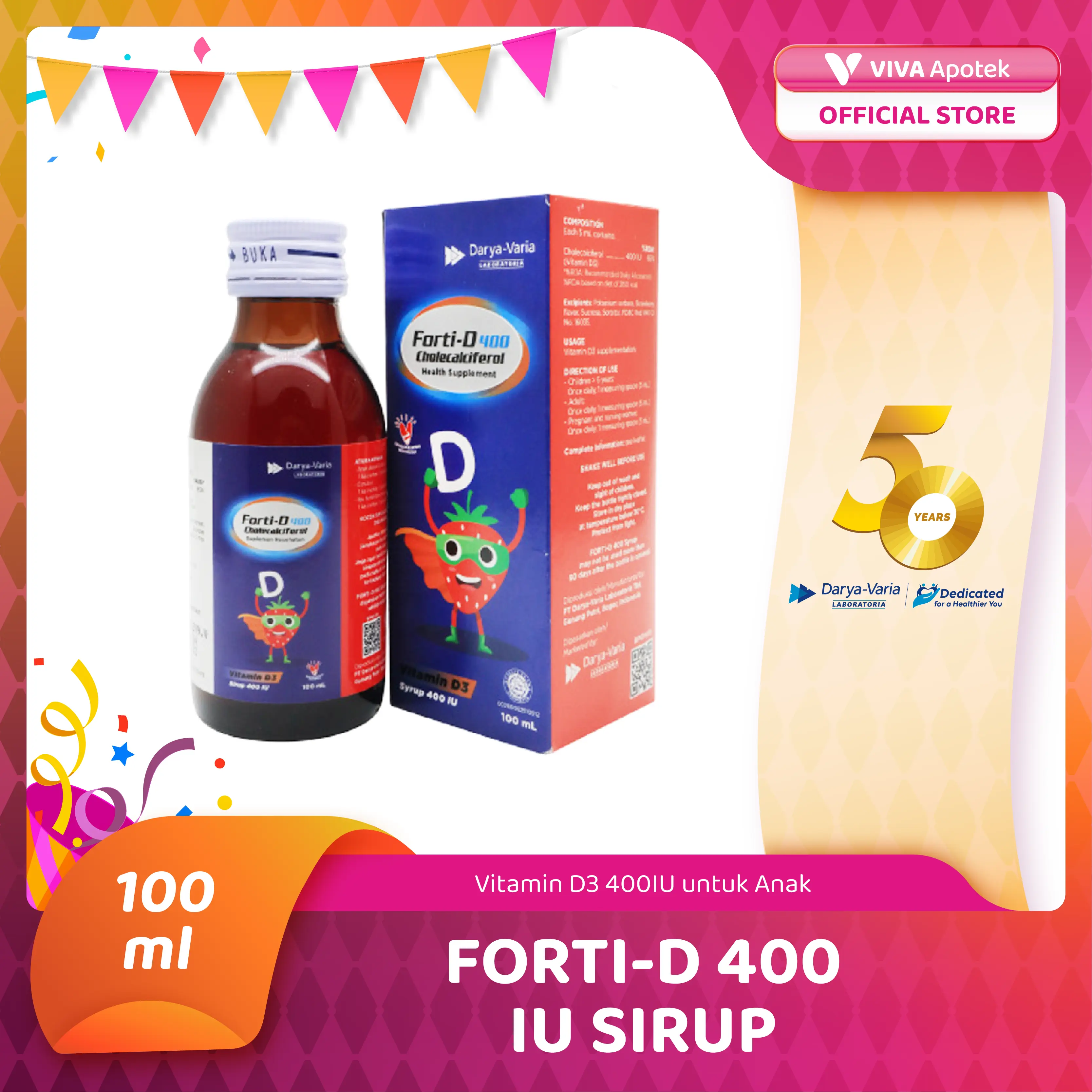 Forti-D 400 IU Sirup Vitamin D3 400IU untuk Anak (100 ml)