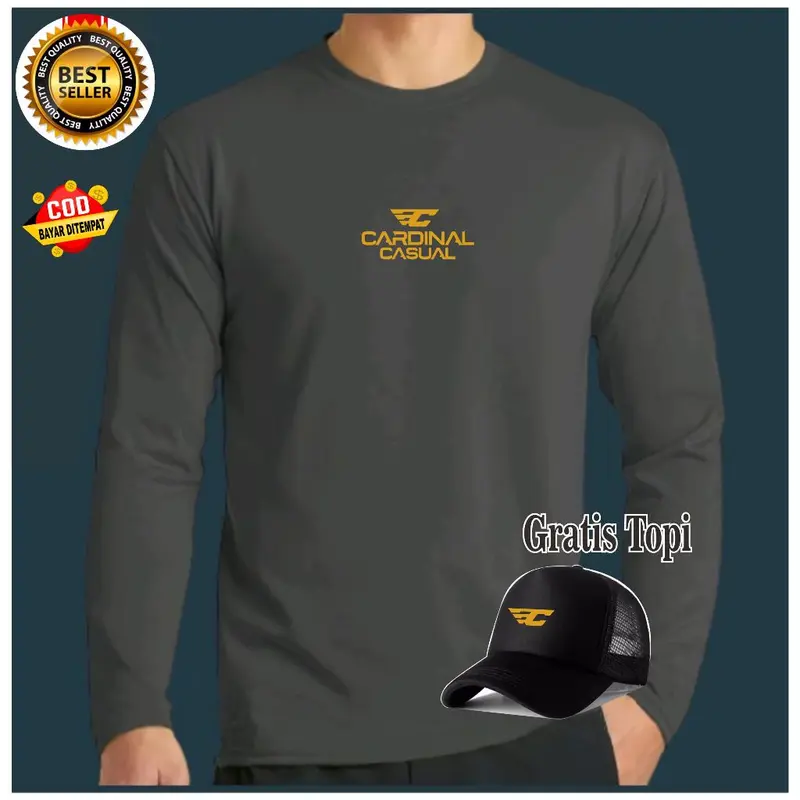 Kaos Pria Cardinal DT Gold ( Bonus Topi ) Lengan Panjang Bahan Adem tebal dan Lembut / Kaos lengan panjang / kaos bonus topi / beli baju dapat topi / kaos distro / kaos pria / kaos unisex / kaos tebal 2