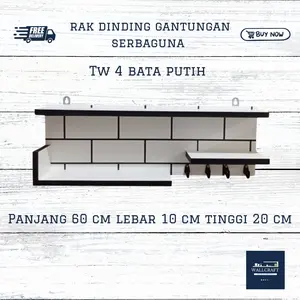 (TW 4 PUTIH BATA) RAK DINDING GANTUNGAN KUNCI, BAJU BUNGA MINIMALIS WARNA BATA PUTIH