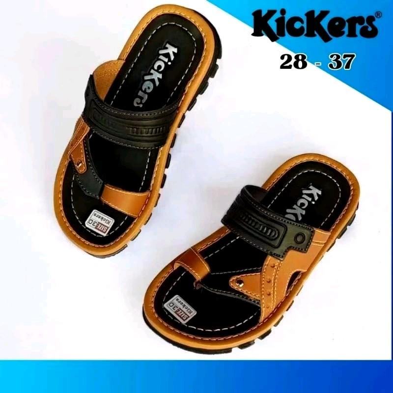 Promo Sandal Anak / Sandal Ank kickrs /Sandal Ank Kulit/ Sandal Anak SD/ Sandal Japit Motif 2 Warna/ size 28-37 Usia 3-10 Tahun Sepatu Fashion Karet 7