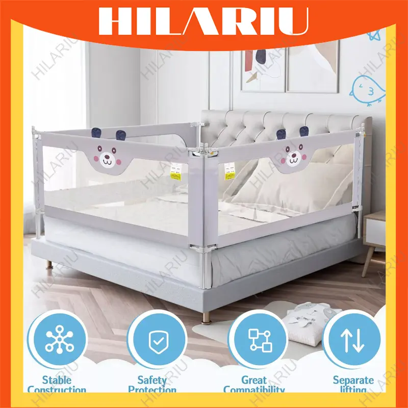 HILARIU Adjustable Bed Fence for Baby Bedside Anti-Fall Barrier Bed Guard Rail for Queen King Single Double Beds Use