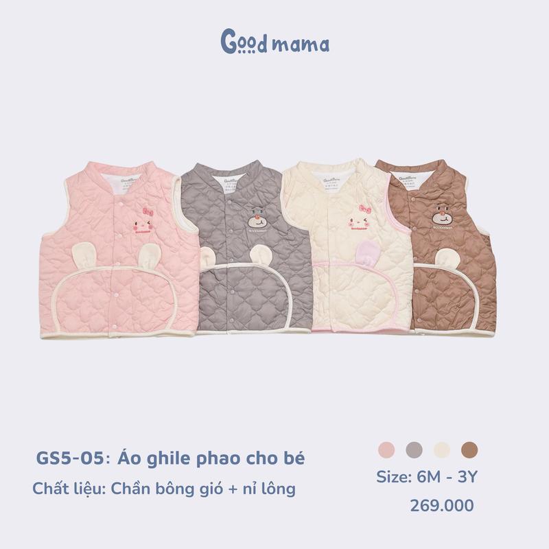   Goodmama  Áo Gile phao chất liệu phao chần bông lót nỉ cho bé từ 6 tháng đến 4 tuổi GS5-05 