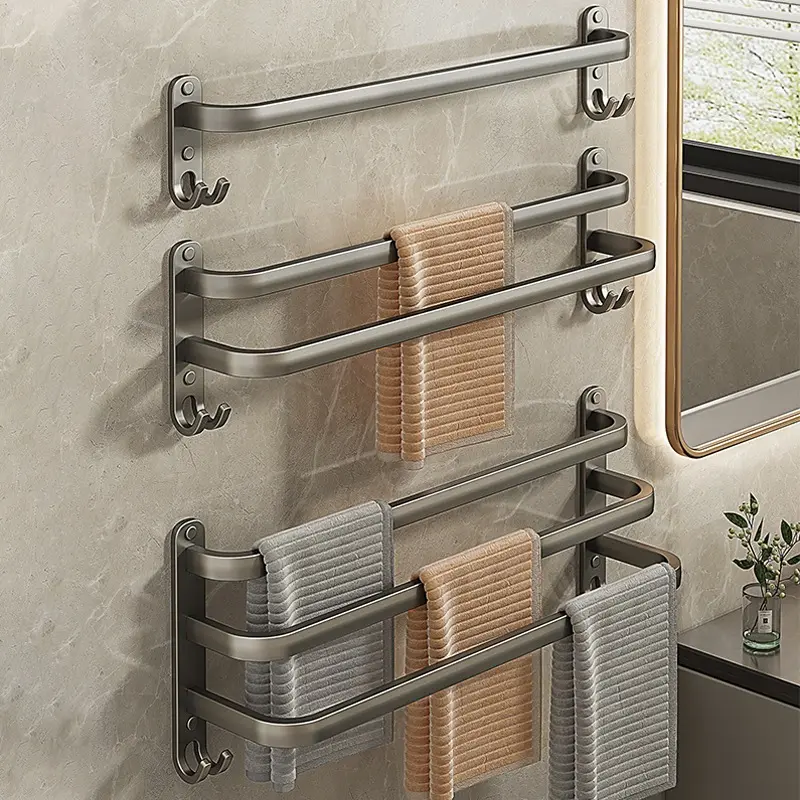 Rak kamar Mandi Rak Handuk Gantungan Handuk Kamar Mandi Paduan Aluminium Rak Dinding Tempel Aesthetic Serbaguna