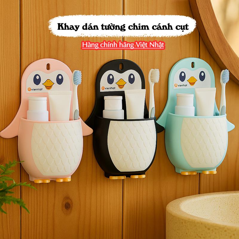 Khay đựng bàn chải Kệ đựng kem đánh răng dán tường hình chim cánh cụt DN266
