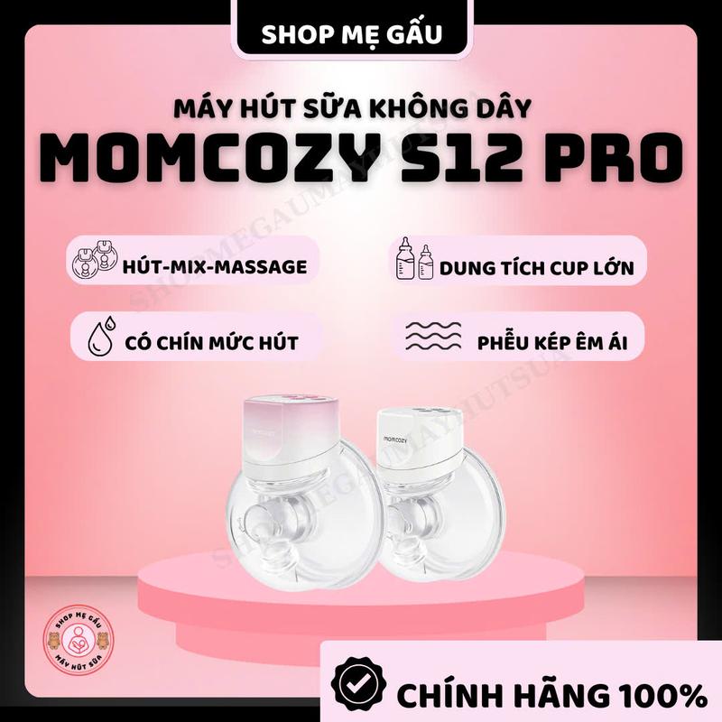 Máy Hút Sữa Không Dây Momcozy S12 Pro - Thiết Kế Phễu Kép Êm Ái Tặng Đệm Hạ Size An Toàn Không Chứa BPA 3 Chế Độ Lực Hút Sâu