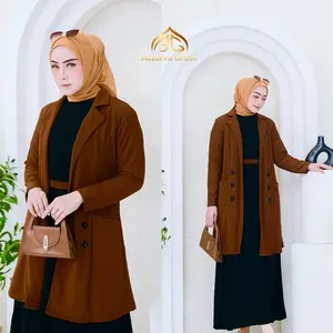 AG - Jisoo Blazer [Tanpa inner] Wanita Long Outer Free Tali Ikat Pinggang Fashion Muslim Korean Style Jaket Panjang kasual