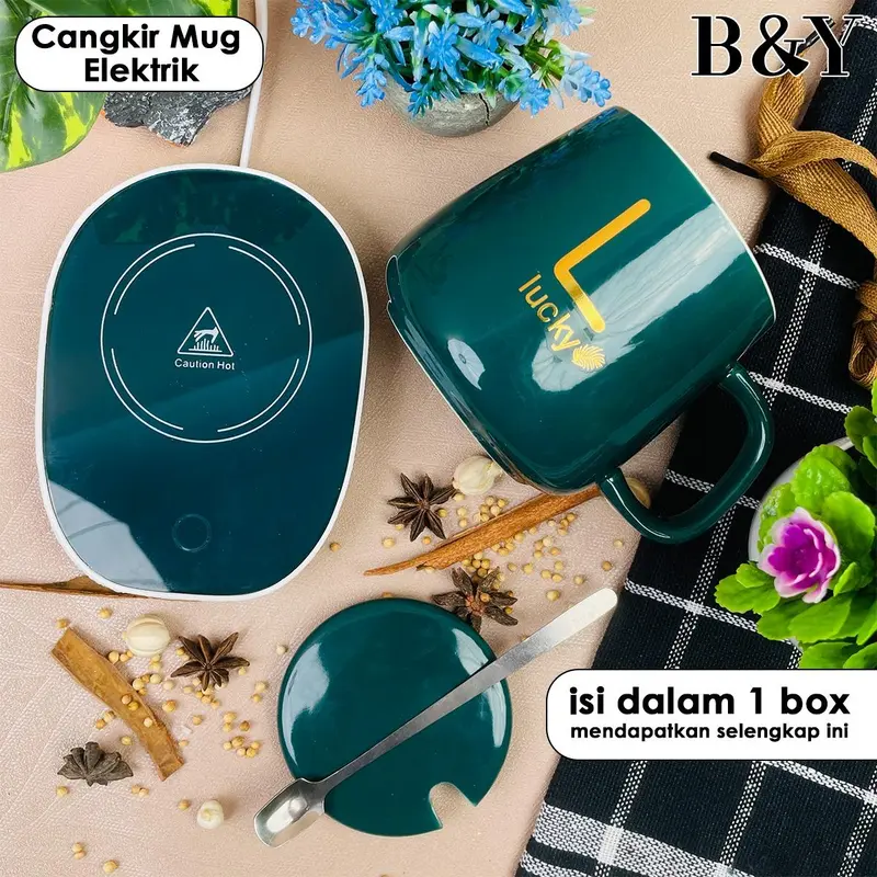Gelas Keramik Elektrik / Mug Dengan Tatakan Penghangat Elektrik / Set Gelas Keramik / Mug Cangkir Elektrik 6