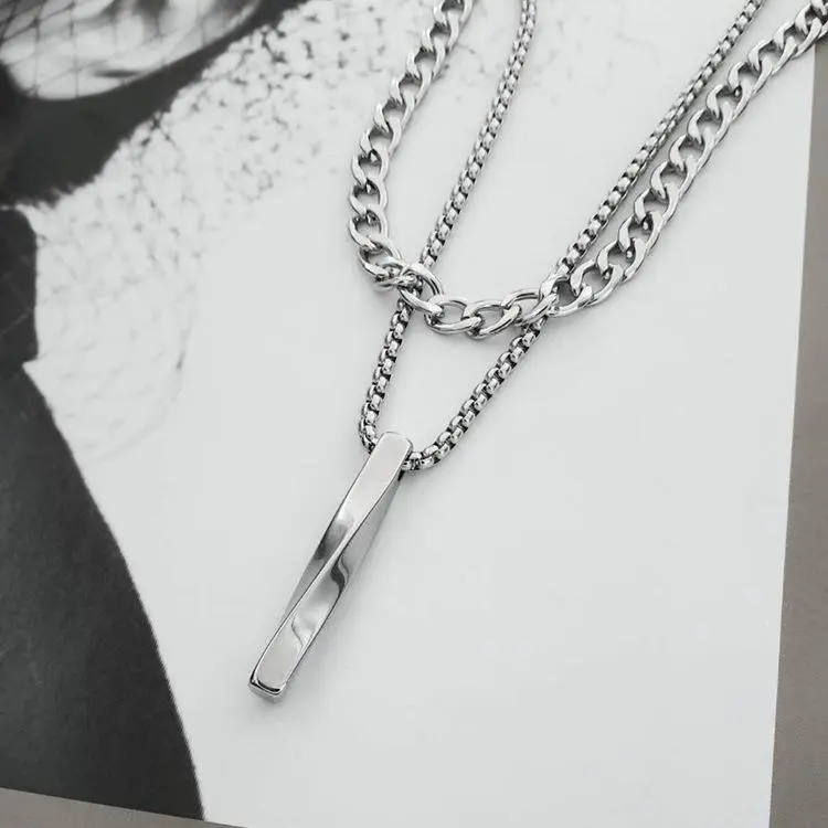 Twisted Spiral Long Double-Layered Necklace, Simple Stainless Steel Unisex Jewelry, Personality Pendant Hip-Hop Accessories, Summer Daily Back-to-School Street Accessories, Suitable for Teenagers Present