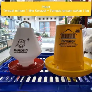 (PAKET) tmpt Minum 1 liter Kerucut + Tmpt Pakan Ransum 1 kg