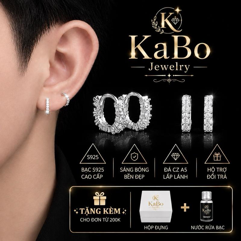 Khuyên tai vòng bấm đính đá to 2 mặt size 7mm-10mm(đường kính trong) chất liệu bạc-KaBo Jewelry
