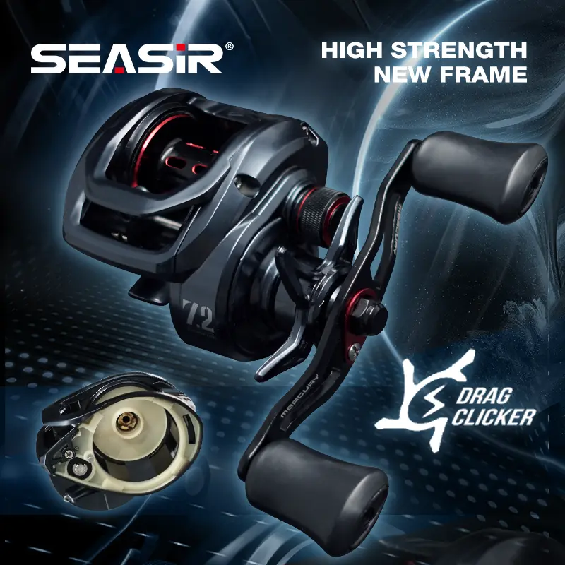 SEASIR x SEAHUNTER MERCURY Reel Pancing Baitcasting Fishing Reel, Drag Clicker, 5+1 BB Ball Bearings, 7.2:1 Gear Ratio, 8kg Max Drag, 10-level Magnetic Brake System with 8pcs N52 magnet Bait Casting Reel BC #RYOBISEASIR reel Ikan Roda Umpan 1