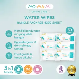 Momami Wet Tissue Baby Water Wipes - Tisu Basah 99% Air Murni Untuk Bayi (30 Lembar x 6 pcs)