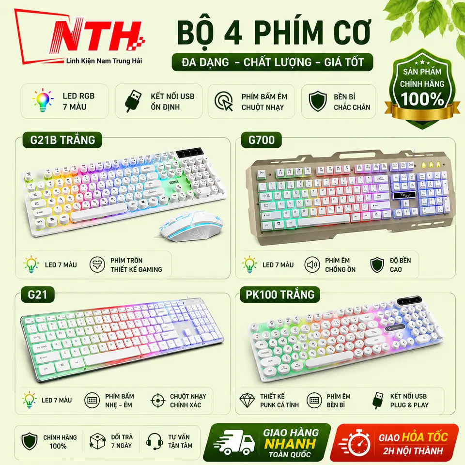 Bộ bàn phím và chuột có dây trắng Led 7 màu chuyên game siêu Hot