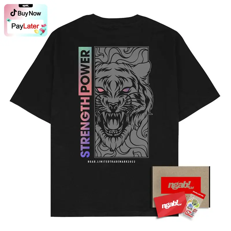 (Gratis Stiker) Ngab Kaos Baju Distro Sablon Reflective Rainbow Strength Power Of Tiger NB035 Unisex Pria Wanita Cotton Combed 24s ( Beli 3 Pcs Gratis Gelang ) Digital 0