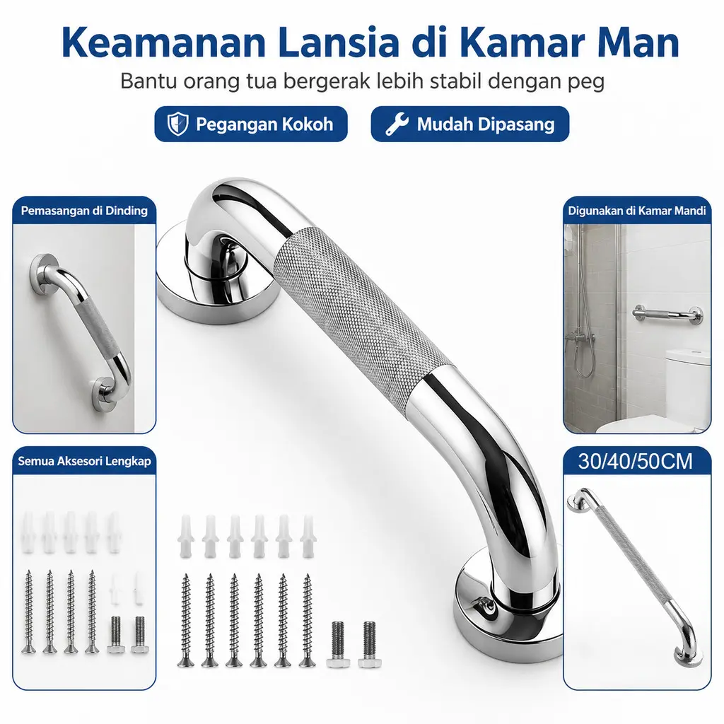 Safety Handle for Bathroom and Toilet Shower Handrails, Stainless Steel Material, Anti-Slip, Withstands 300LBS Load, Rustproof, Anti-Corrosion, Stable Body Support for Everyday Use