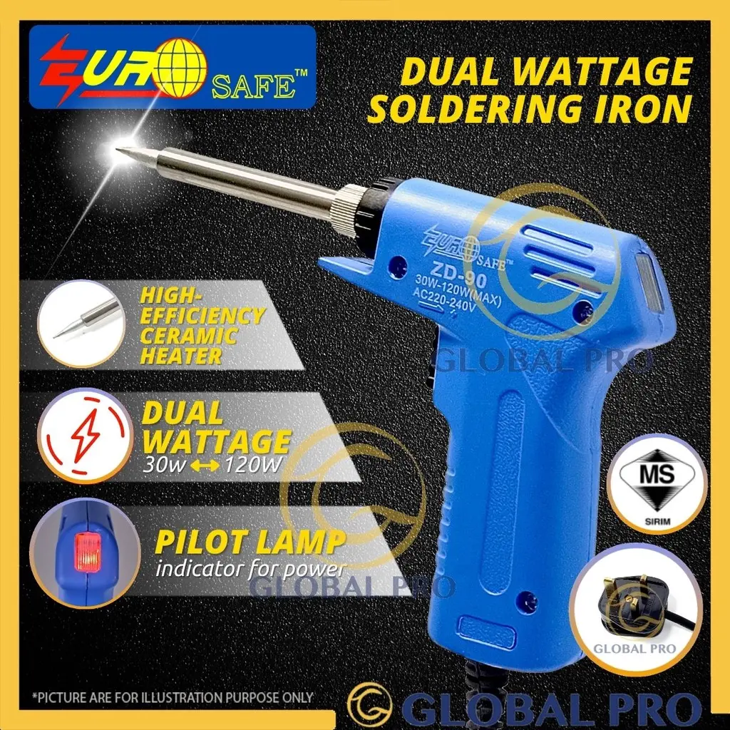 Eurosafe Multi Range Professional Soldering Iron 30W - 120W, Soldering Gun, For Industrial Use, 3 Pin Plug Top