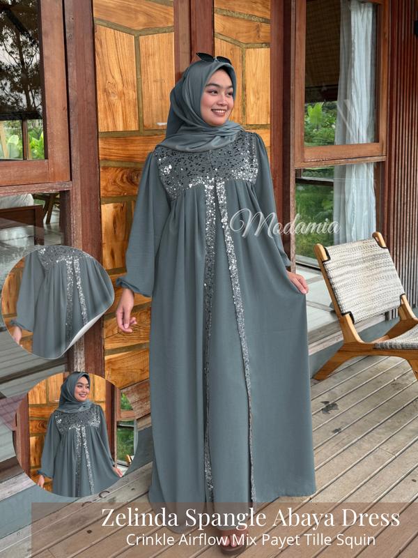 Zelindra Spangle Abaya Mewah Gamis Elegan Simple Wanita Baju Lebaran 2025 Model Baru by Modamia Fashion 0